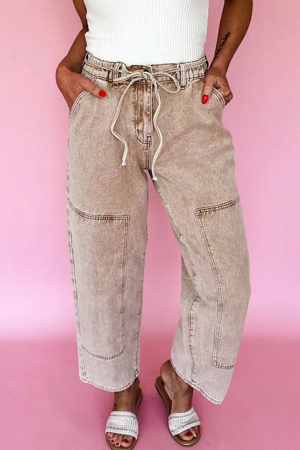 Smoke Gray Back Track Barrel Pant _ Pleated Boutique _ Trendy Women's Fashion