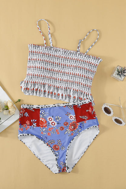 Floral Patchwork Retro High Waist Bikini Set