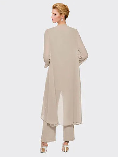 Jumpsuit / Pantsuit Mother of the Bride Dress Plus Size Elegant Bateau Neck Floor Length Chiffon Sleeveless Wrap Included with Solid Color 2023 - LuckyFash™