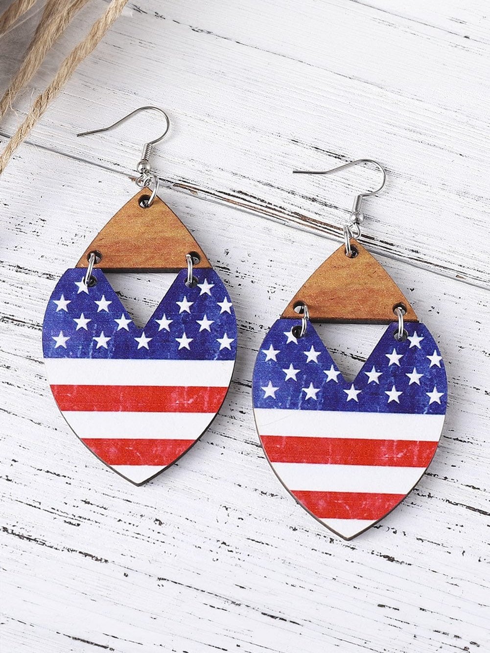 Dark Blue Independence Day Star Striped Hook Earrings