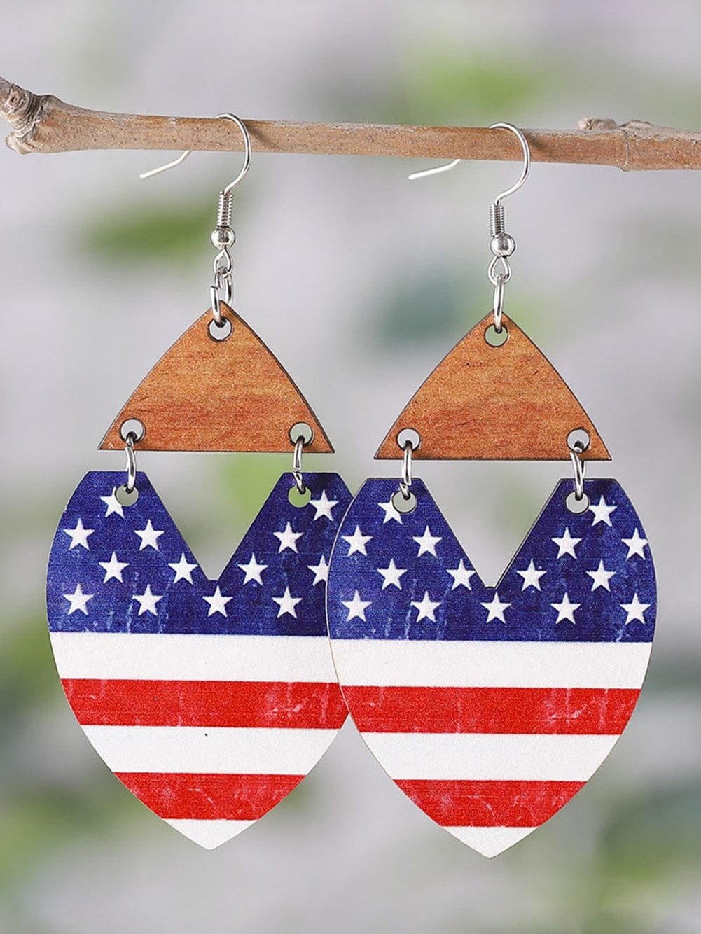 Dark Blue Independence Day Star Striped Hook Earrings