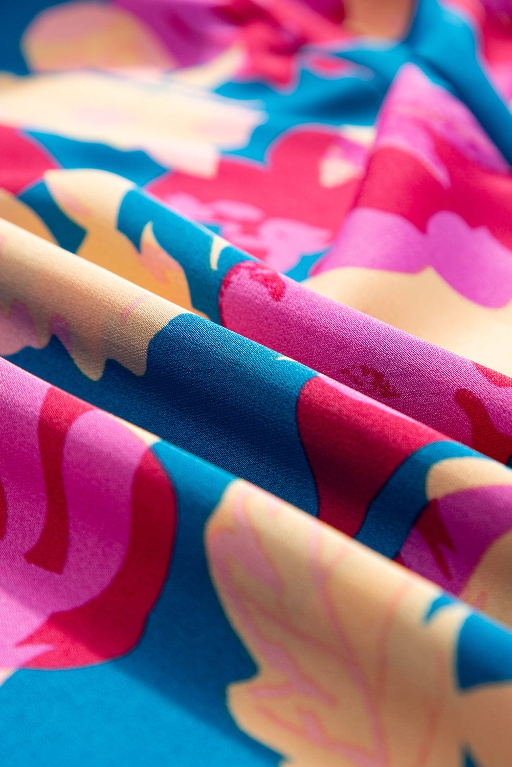 Dark Blue Square Neck Floral Dress with Bubble Sleeves and Ruffled Hem