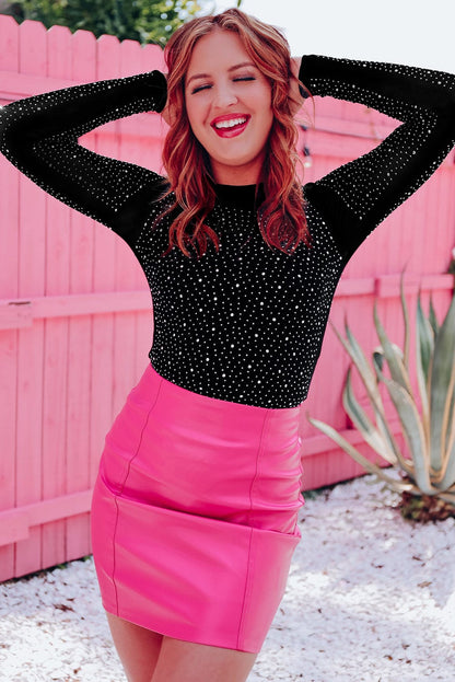 Dazzling Rhinestone Embellished Long Sleeve Bodysuit