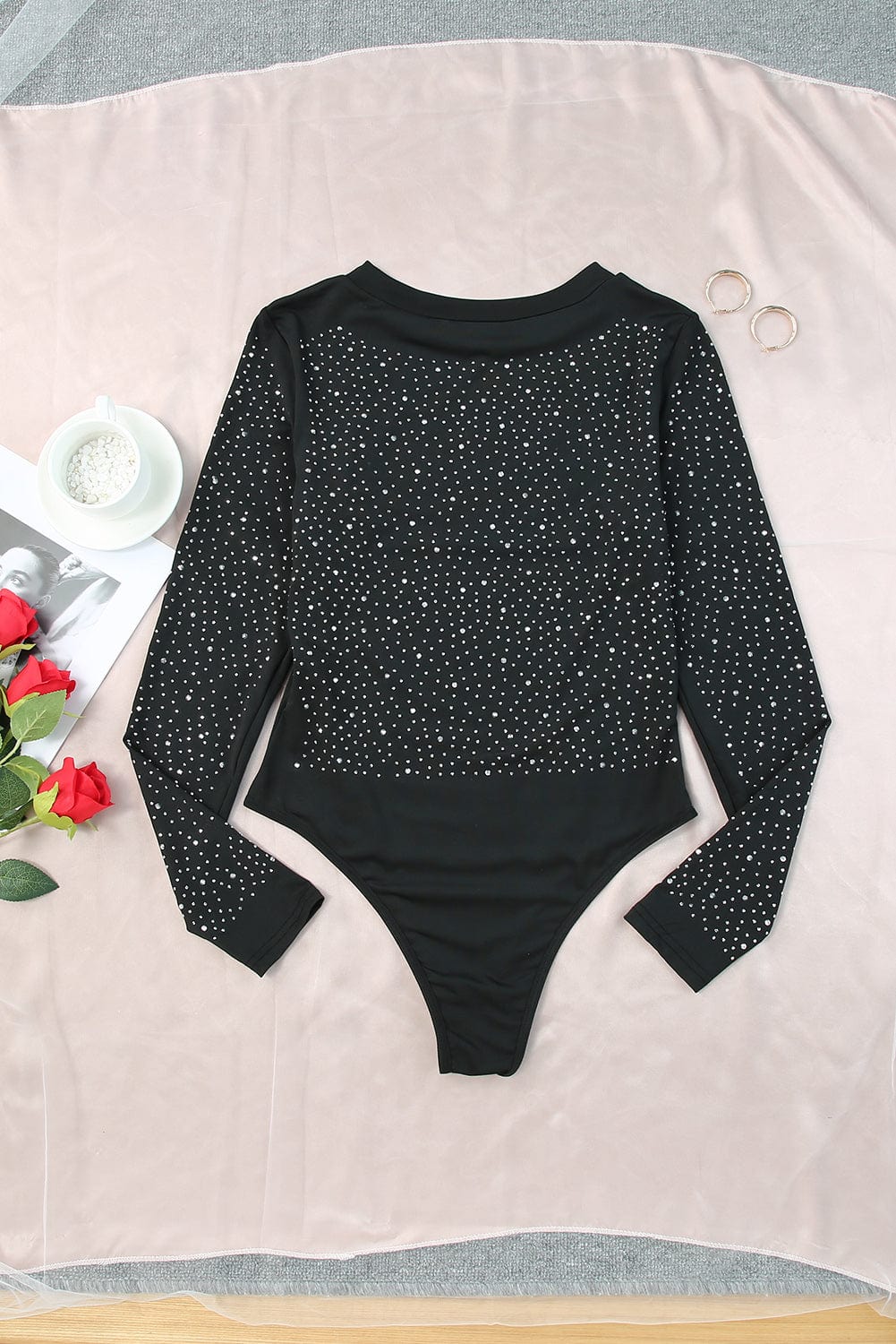 Dazzling Rhinestone Embellished Long Sleeve Bodysuit