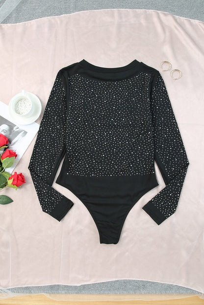 Dazzling Rhinestone Embellished Long Sleeve Bodysuit