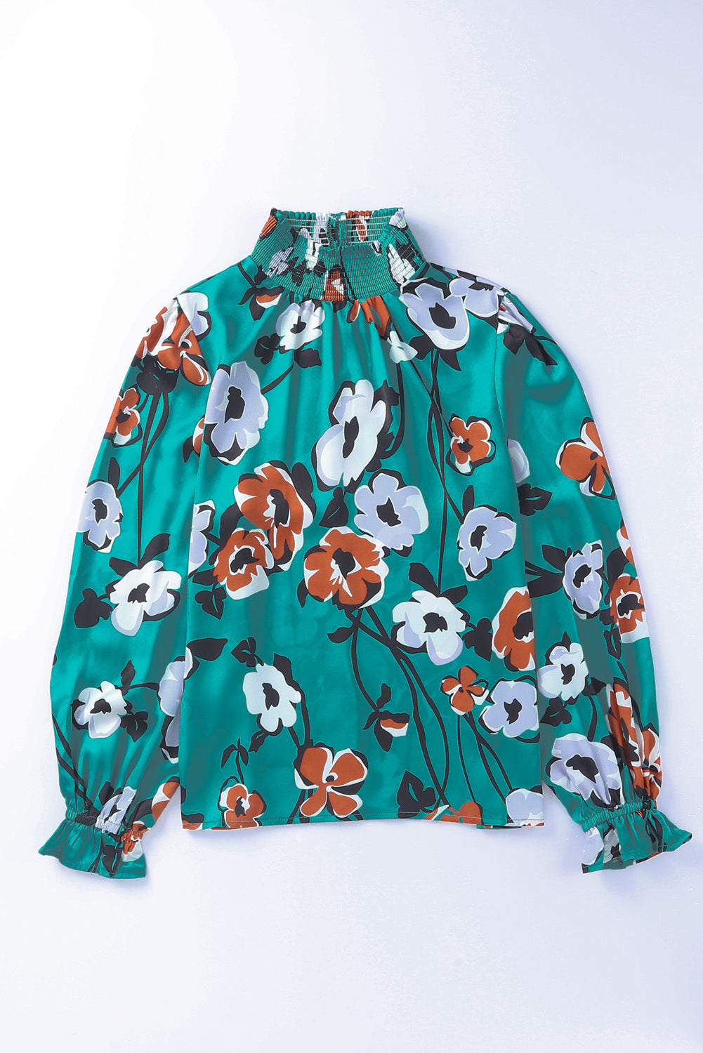 Floral Mock Neck Ruffle Sleeve Blouse