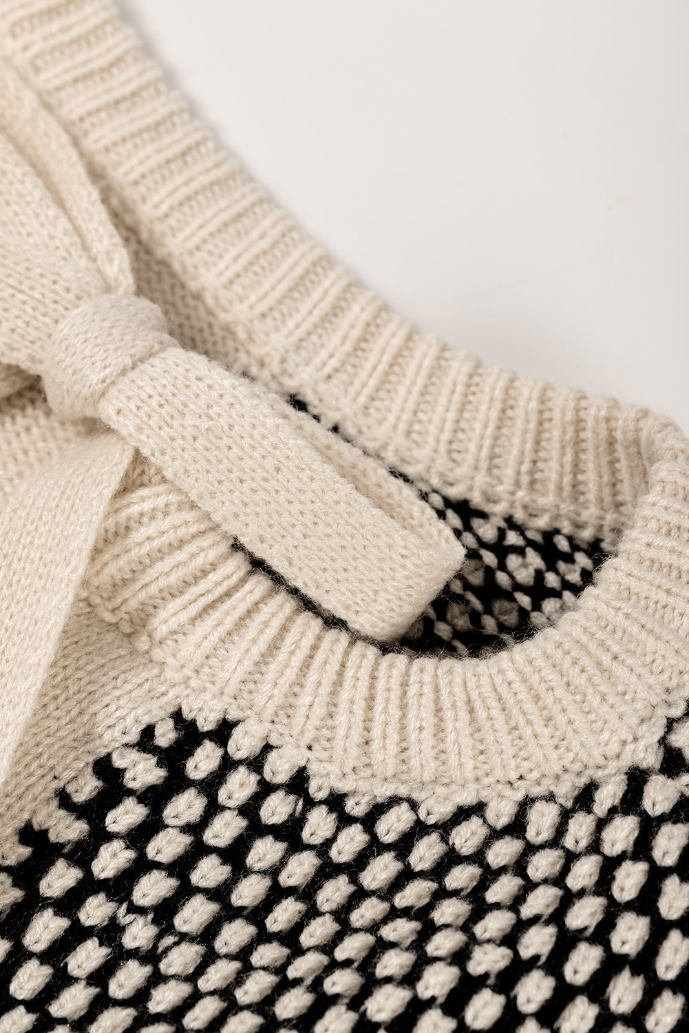 Elegant Black Patchwork Tie-Back Sweater