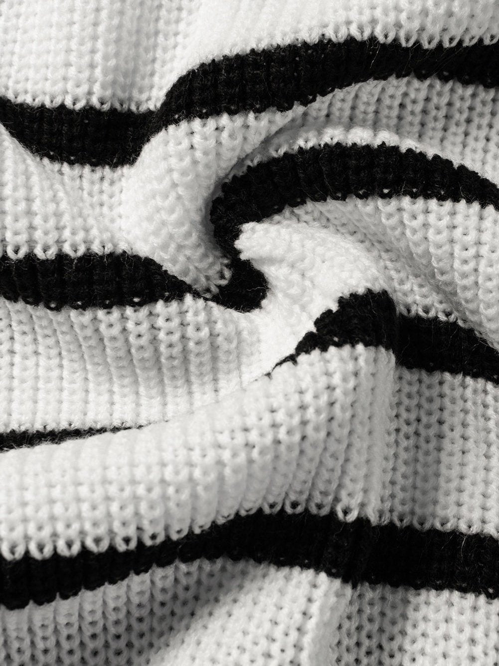 Elegant White Striped Half Zip Stand Neck Sweater Tee