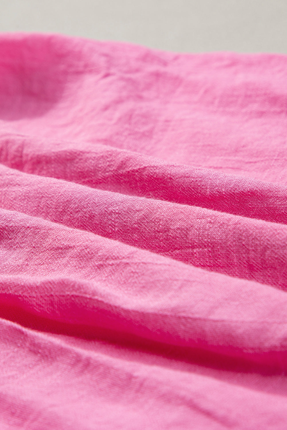 Bright Pink Textured Split Neck Patchwork Flutter Gauze Blouse