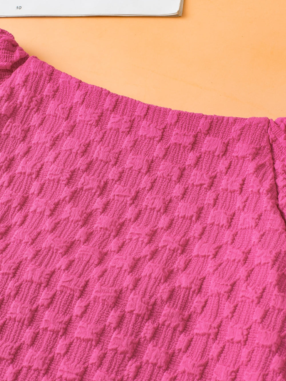 Coral Paradise Solid Textured Bubble Sleeve Plus Size Blouse