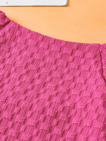 Coral Paradise Solid Textured Bubble Sleeve Plus Size Blouse