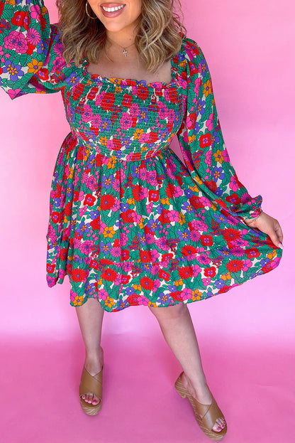 plus size floral long sleeve dress