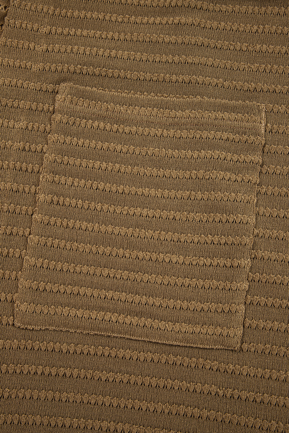 Camel Double Patch Pocket Striped Texture Knit Open Front Duster Cardigan