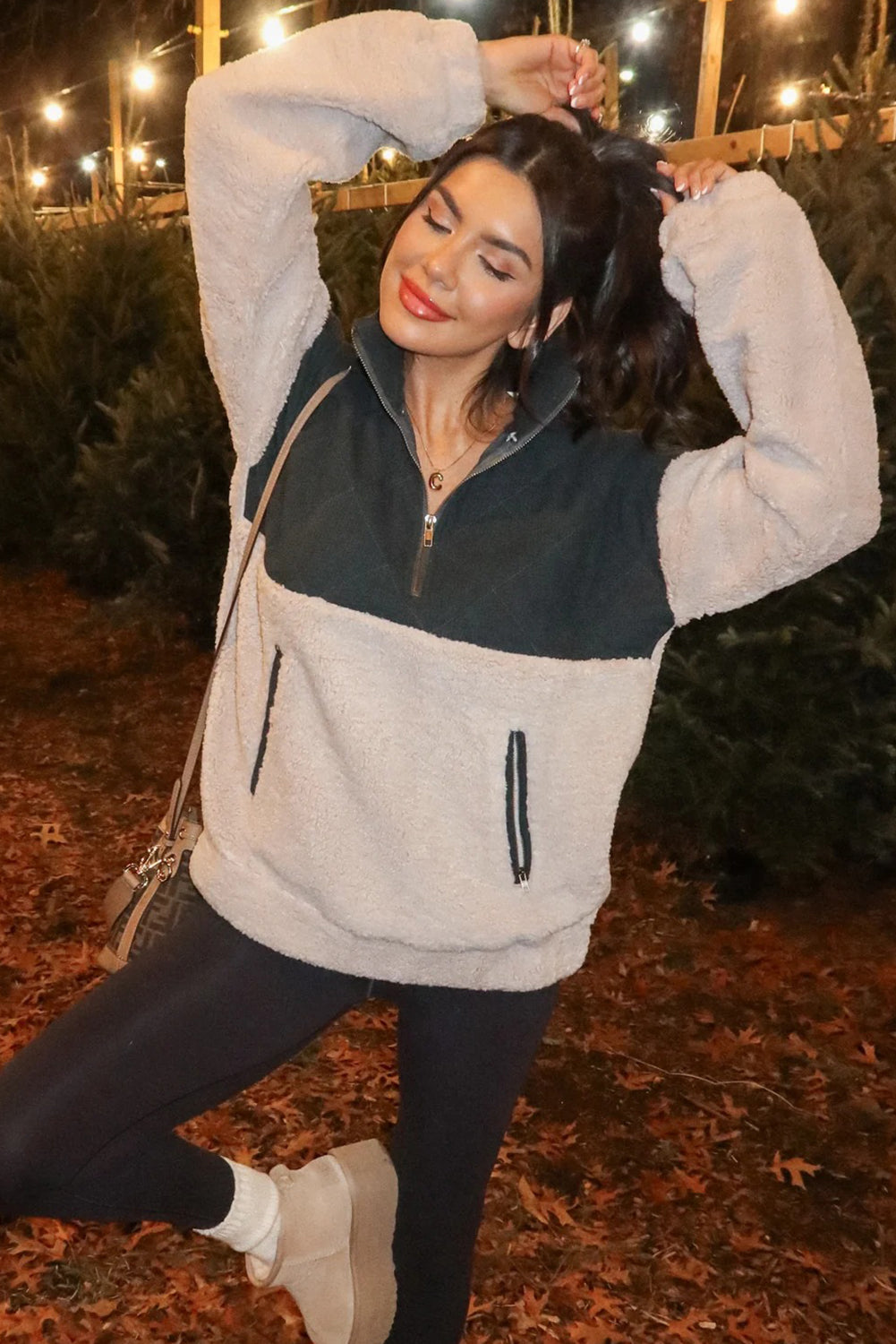 Black Colorblock Quilted Colorblock Patchwork Plush Zip up Collared Sweatshirt