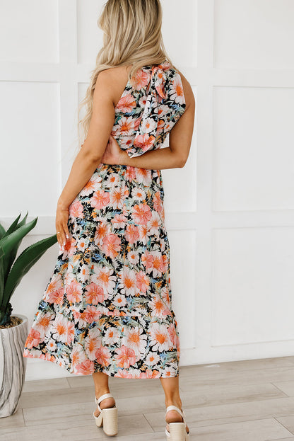 Floral V-Neck Off-Shoulder Short Sleeve Dress