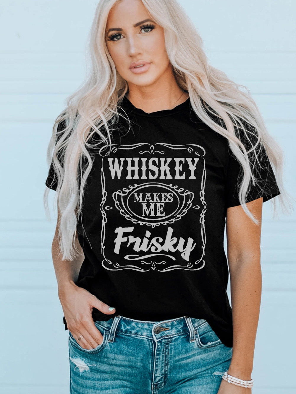 Frisky Vibes Black Whiskey Print Tee