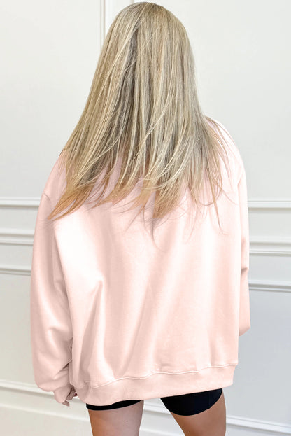 Light Pink Oversize Blessed Embroidered Mock Neck Sweatshirt