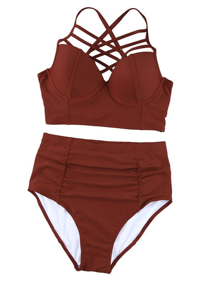 Fiery Red V-Neck High Waist Plus Size Bikini Set