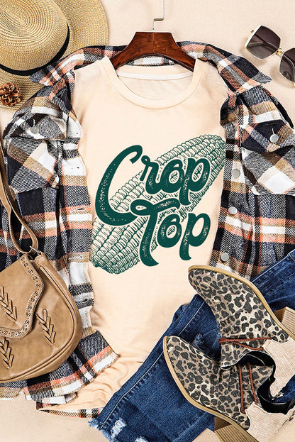 Khaki Corn Print Crop Top Tee
