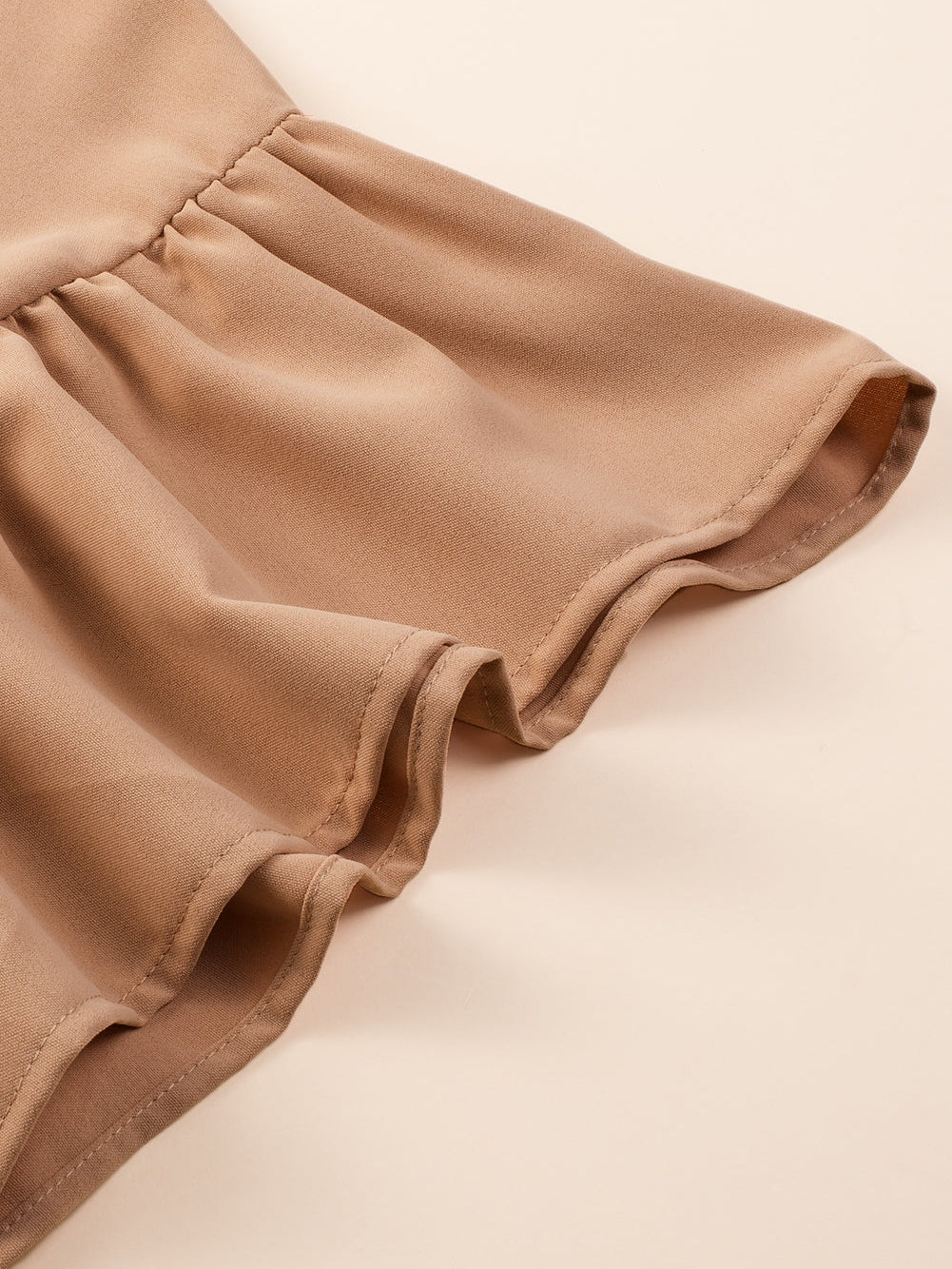 Elegant Smoke Gray Plus Size V Neck Blouse with Ruffled Batwing Sleeves