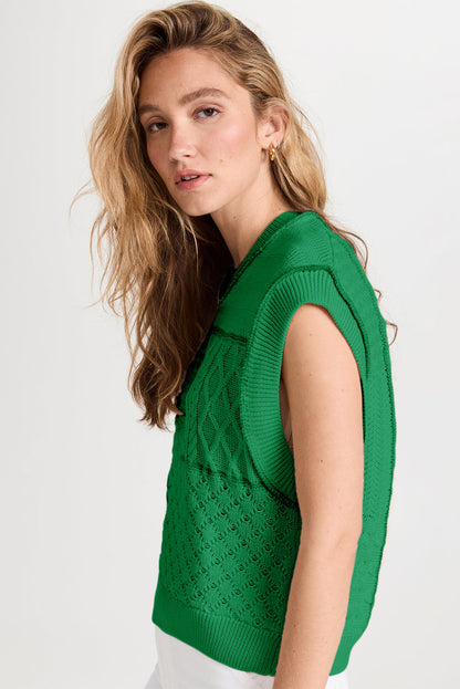 Bright Green Cable Knit Dolman Armholes Sweater Tank