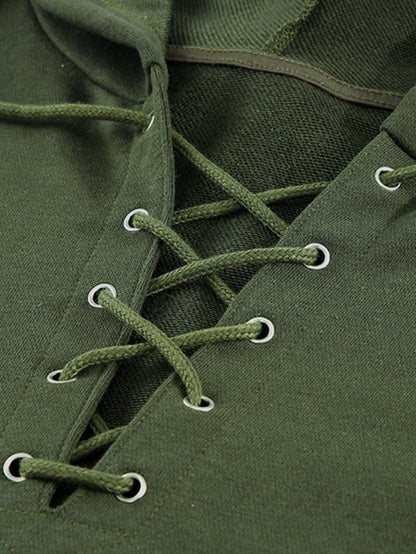 Elegant Green Lace-Up Hoodie for a Stylish Look