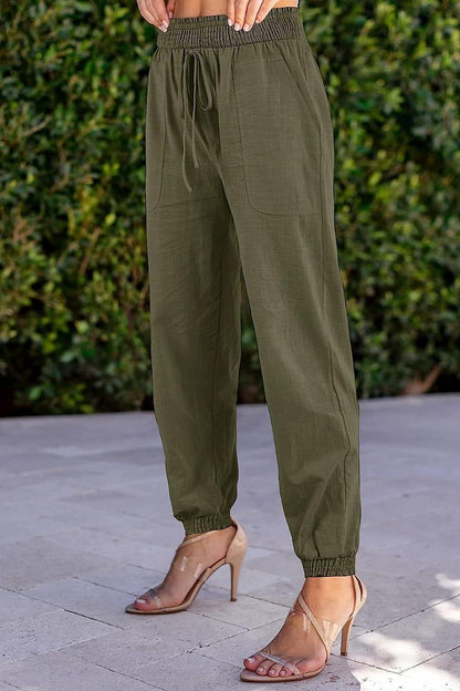 Women's Joggers Faux Linen Plain Black Khaki Fashion High Waist Full Length Street Daily