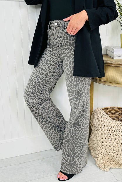 High-rise Leopard Print Tummy Control Raw Hem Jeans