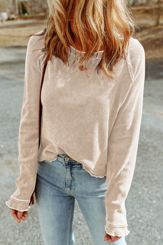 textured knit long sleeve top
