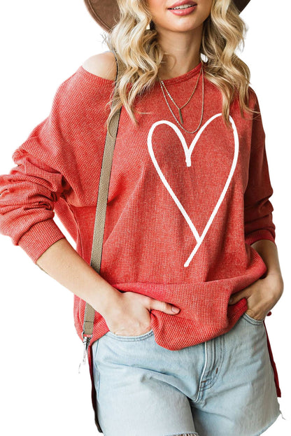Heartfelt Red Waffle Knit High Low Long Sleeve Top