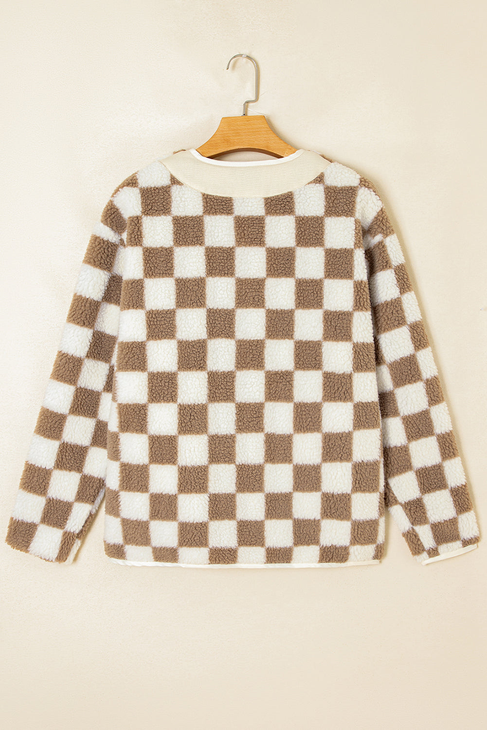 Brown Checkered Sherpa Buttoned Front Chunky Jacket