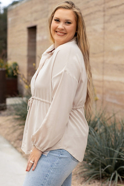 Romantic Khaki Shift Style Plus Size Tunic Blouse