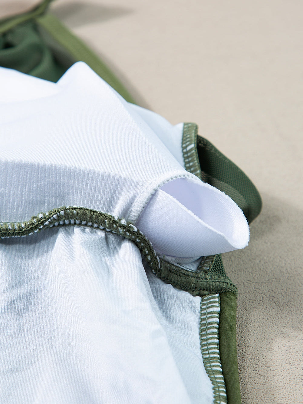 Green Mesh Ruched Tankini with High Neck Plunge