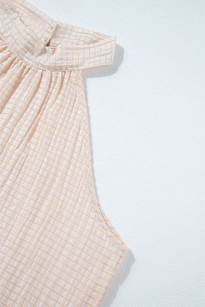 Apricot Textured Halter Neck Button Up Sleeveless Top with Keyhole Back