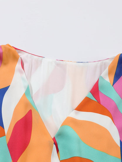 Vibrant Multicolor Abstract Print Plus Size Belted Shift Dress