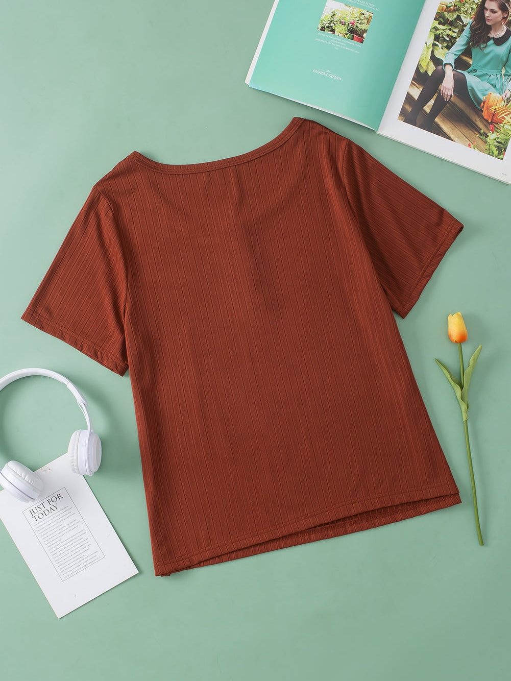 Chestnut Plus Size Ribbed Knit Henley Tee