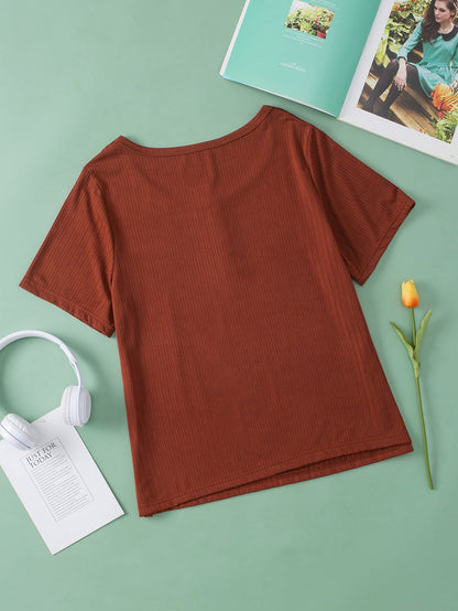 Chestnut Plus Size Ribbed Knit Henley Tee