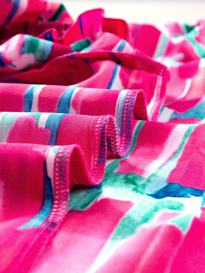 Rosy Abstract Print Ruffle Petal Sleeve Blouse for Curvy Queens