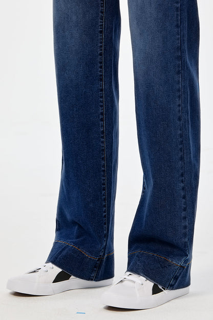 Bluing Lace-up Button Zip Fly Straight Leg Jeans