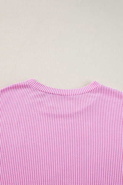 Ribbed Knit Pink Lounge Set for Plus Size Women