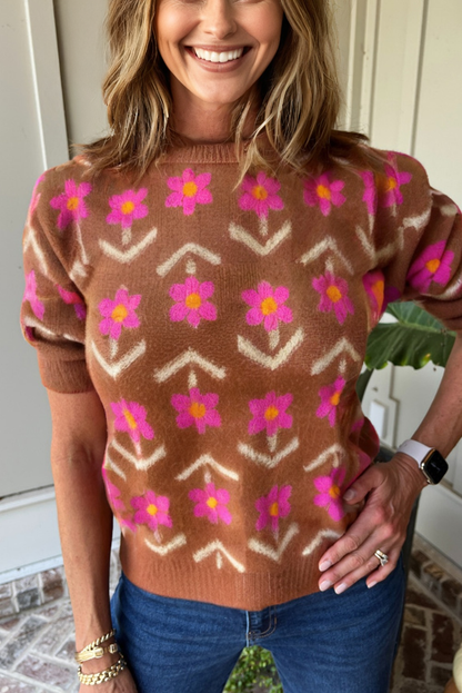 brown floral sweater