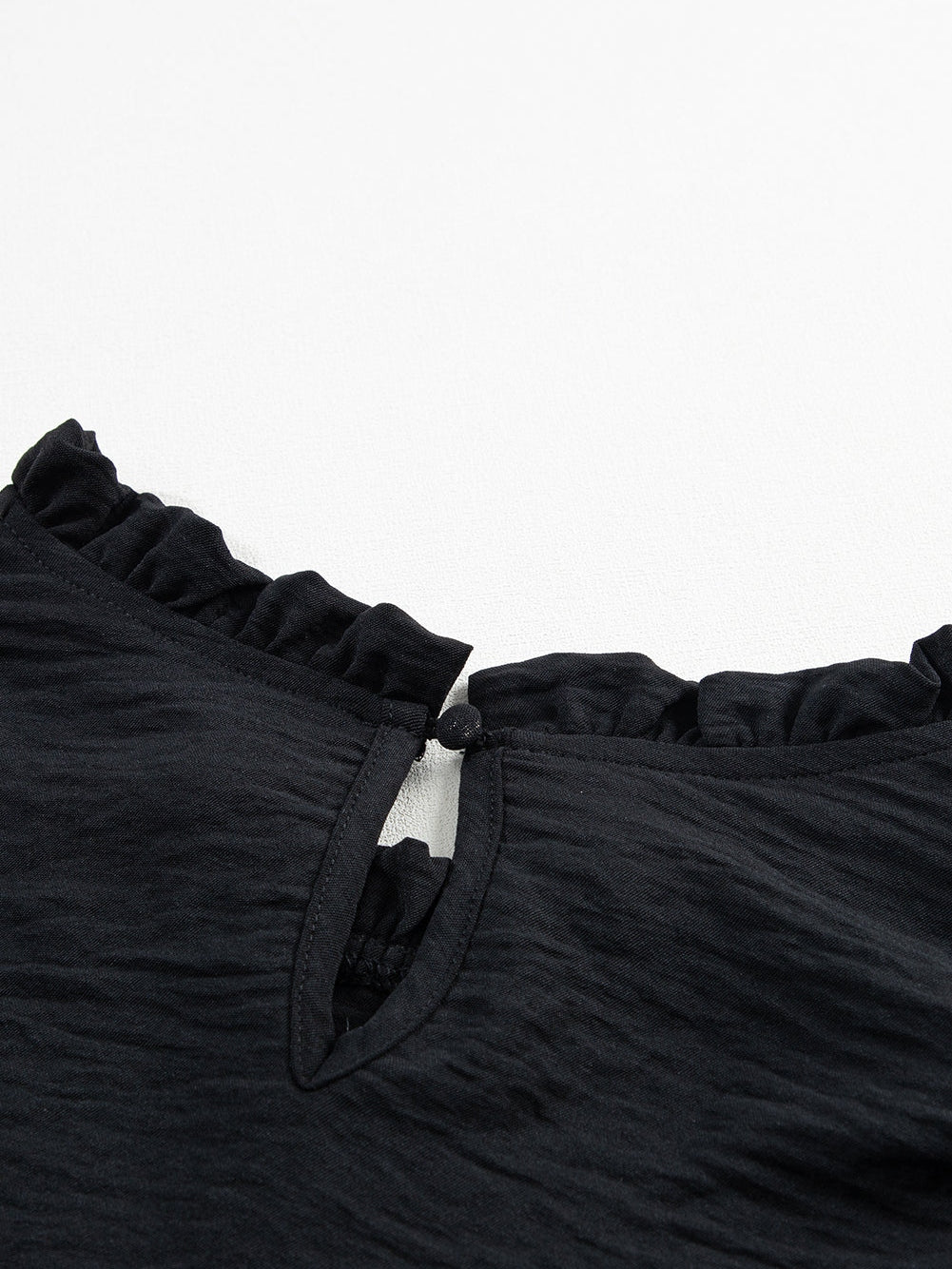 Elegant Black Ruffled Shoulder Bubble Sleeve Blouse