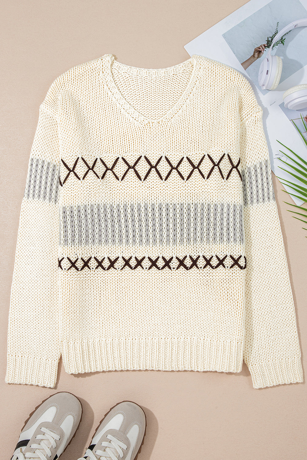 v neck drop shoulder sweater