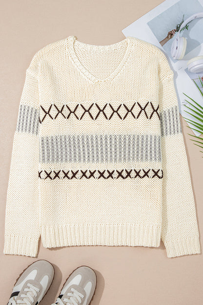 v neck drop shoulder sweater