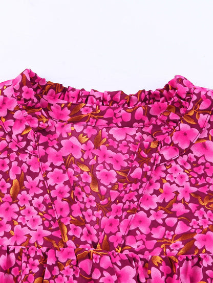 Rose Floral Print Ruffle Sleeve Plus Size Shift Top