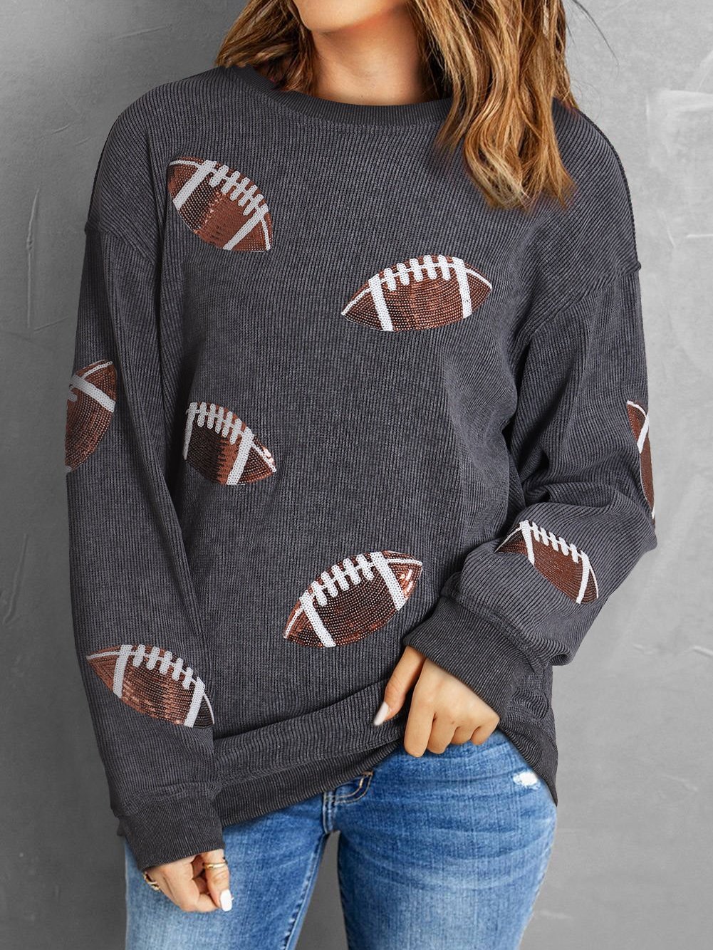 Gray Corduroy Sequin Rugby Shift Sweatshirt