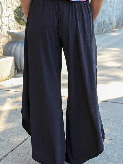 Black Plus Size Front Tie Tulip Wide Leg Pants