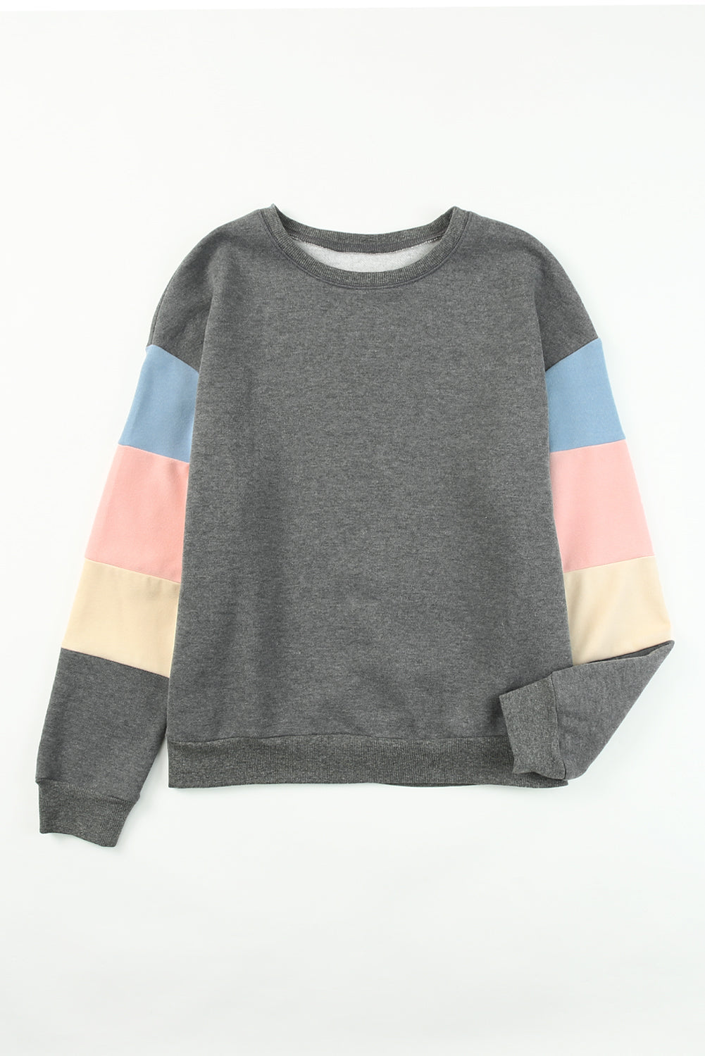 Gray Colorblock Pullover Sweater with Long Sleeves