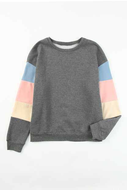 Gray Colorblock Pullover Sweater with Long Sleeves
