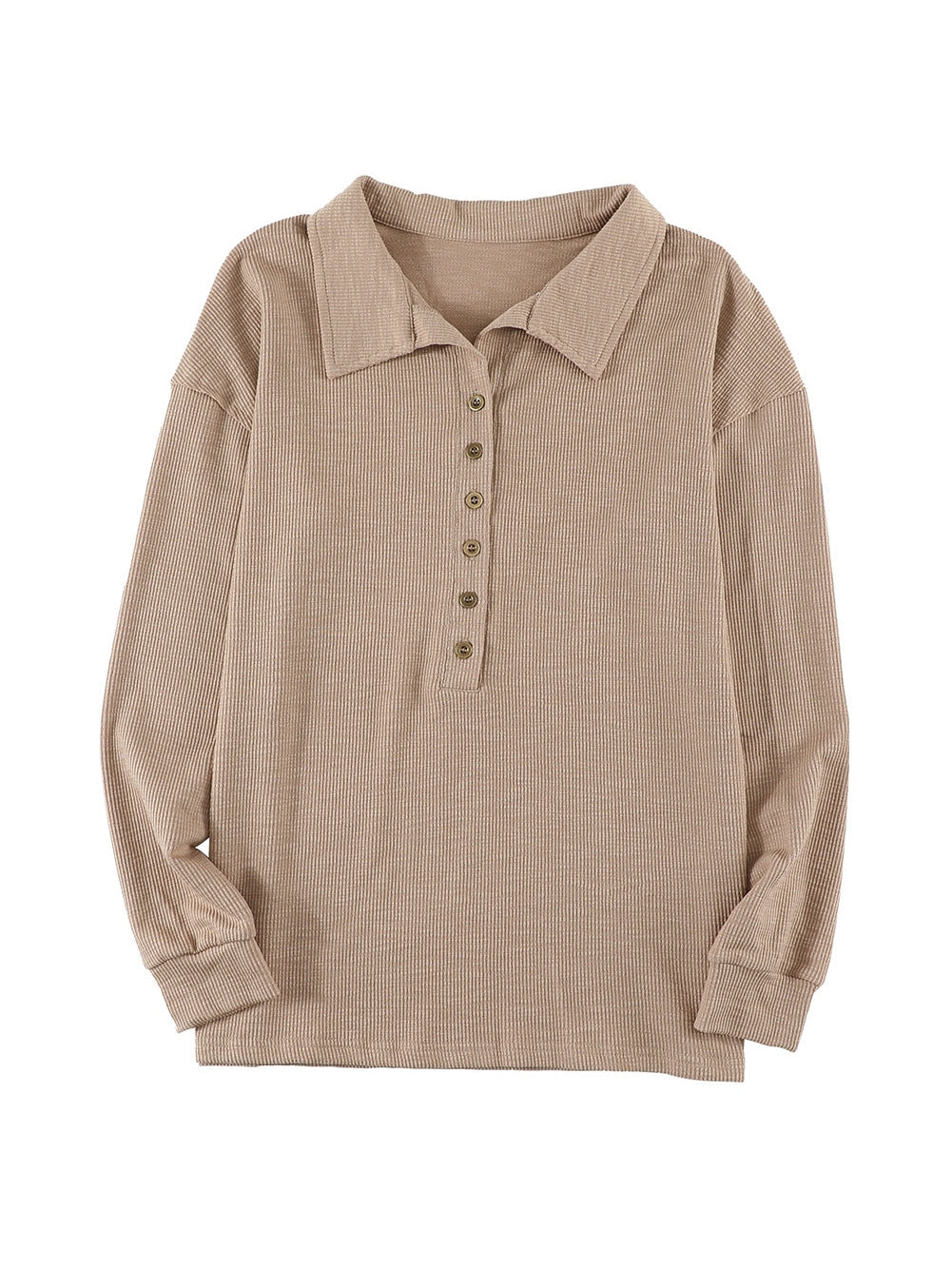 Elegant Khaki Knit Top with Chic Turn-down Neck